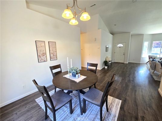Dining room, Interior, Pendant Lights, Wood Texture Flooring