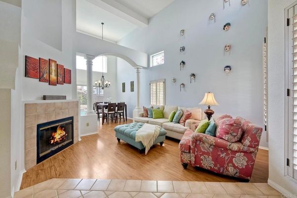 Chandelier, Dining room, Fireplace, Interior, Living room, Wood Texture Flooring