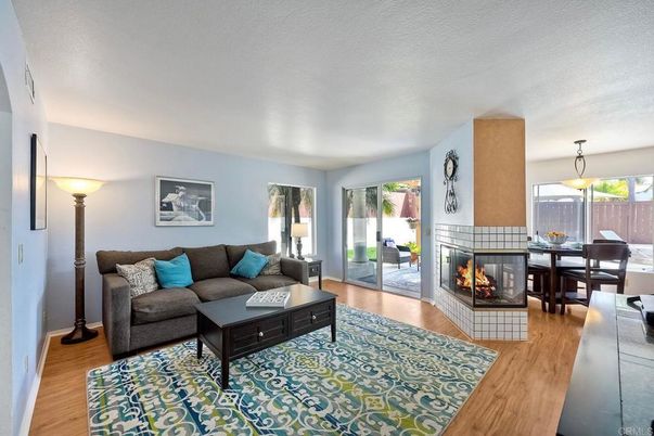 Dining room, Fireplace, Interior, Living room, Pendant Lights, Wood Texture Flooring
