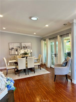 Dining room, Interior, Pendant Lights, Recessed Lighting, Wood Texture Flooring
