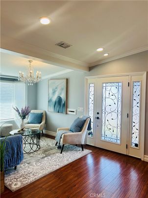 Chandelier, Interior, Living room, Recessed Lighting, Wood Texture Flooring