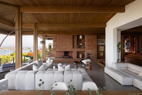 Fireplace, Interior, Living room, Stone Walls, Water, Wooden Beams, Wooden Ceilings