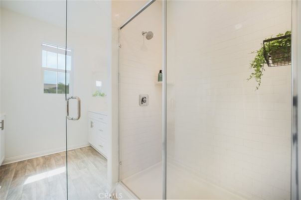 Bathroom, Glass Shower, Interior, Wood Texture Flooring