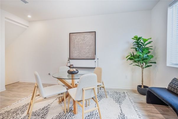 Dining room, Interior, Recessed Lighting, Wood Texture Flooring