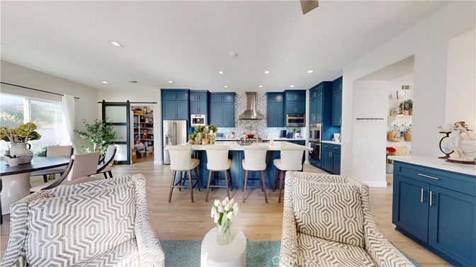 Dining room, Interior, Kitchen, Recessed Lighting, Stainless Steel Appliances, Wood Texture Flooring
