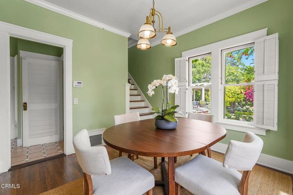 Dining room, Interior, Pendant Lights, Wood Texture Flooring