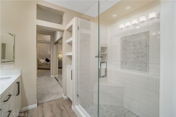 Bathroom, Bedroom, Glass Shower, Interior, Wood Texture Flooring