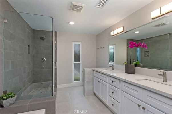 Bathroom, Dual Sink Vanities, Glass Shower, Interior, Recessed Lighting