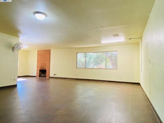 Empty room, Fireplace, Interior, Stone Walls, Wood Texture Flooring