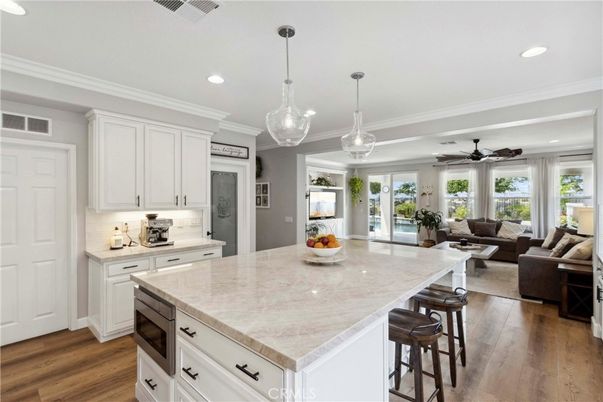 Interior, Kitchen, Living room, Pendant Lights, Recessed Lighting, Wood Texture Flooring