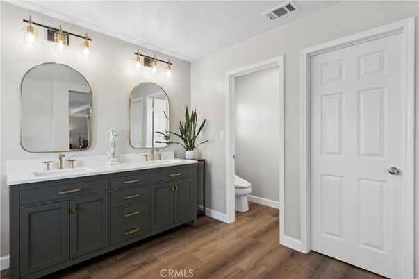 Bathroom, Dual Sink Vanities, Interior, Wood Texture Flooring