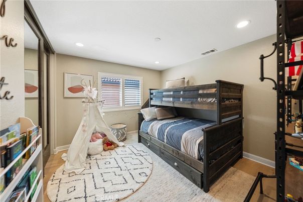 Bedroom, Fitness Equipment, Interior, Recessed Lighting, Wood Texture Flooring