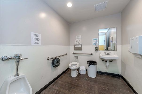Bathroom, Dual Sink Vanities, Interior, Recessed Lighting, Wood Texture Flooring