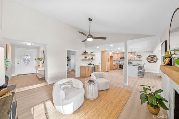 Interior, Kitchen, Living room, Pendant Lights, Recessed Lighting, Wood Texture Flooring