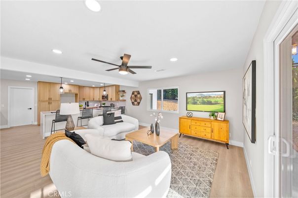 Interior, Kitchen, Living room, Pendant Lights, Recessed Lighting, Wood Texture Flooring