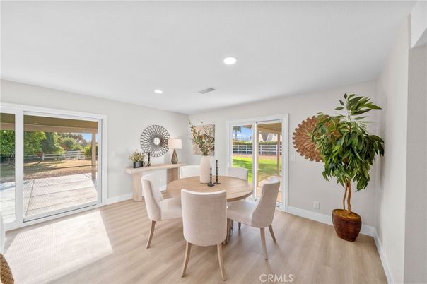 Dining room, Interior, Recessed Lighting, Wood Texture Flooring