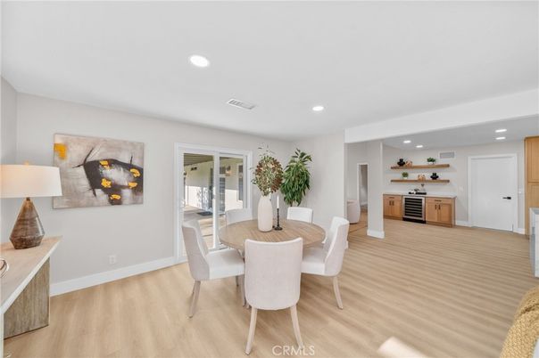 Dining room, Interior, Recessed Lighting, Wood Texture Flooring