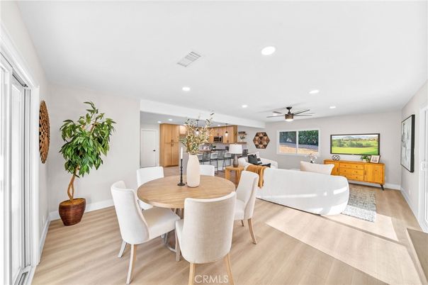 Dining room, Interior, Kitchen, Living room, Recessed Lighting, Wood Texture Flooring