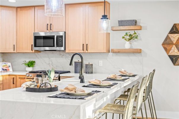 Interior, Kitchen, Marble Walls, Pendant Lights, Recessed Lighting
