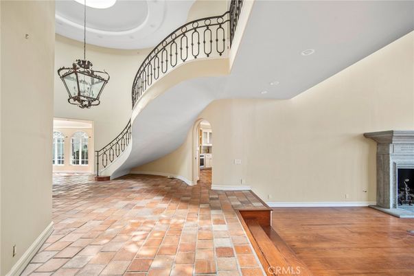 Fireplace, Interior, Pendant Lights, Recessed Lighting, Wood Texture Flooring