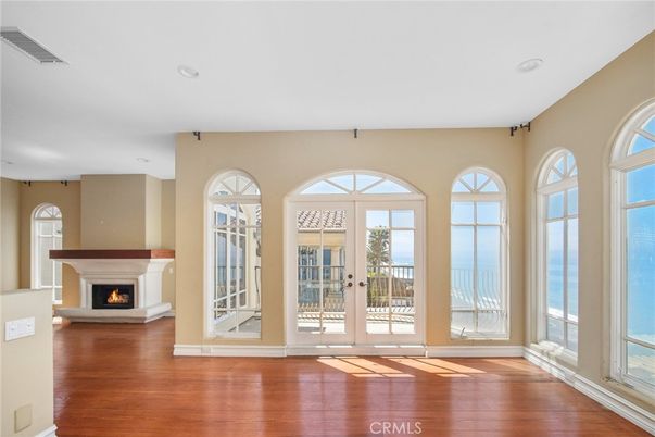 Empty room, Fireplace, Interior, Recessed Lighting, Wood Texture Flooring