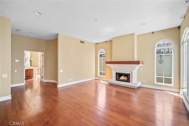 Empty room, Fireplace, Interior, Recessed Lighting, Wood Texture Flooring