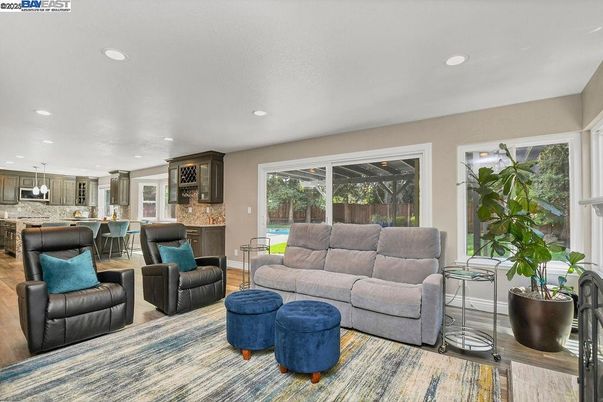 Interior, Kitchen, Living room, Pendant Lights, Recessed Lighting, Wood Texture Flooring