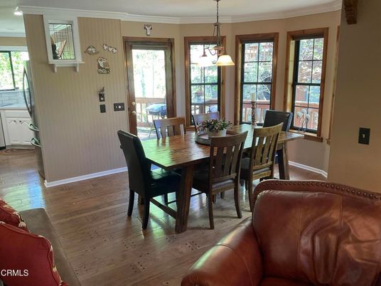 Dining room, Interior, Pendant Lights, Wood Texture Flooring