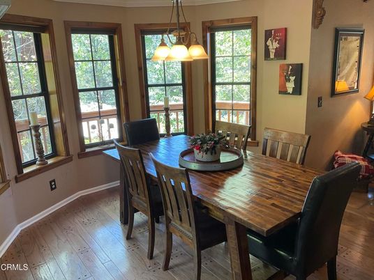 Dining room, Interior, Pendant Lights, Wood Texture Flooring