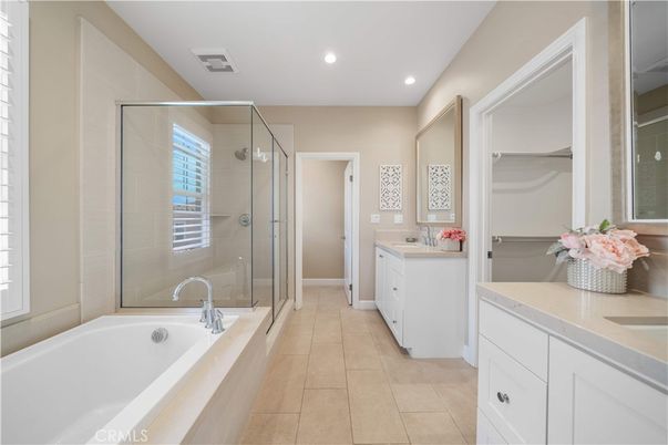 Bathroom, Dual Sink Vanities, Glass Shower, Interior, Recessed Lighting
