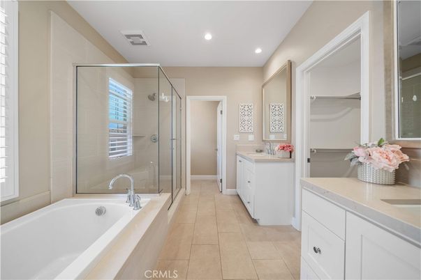Bathroom, Dual Sink Vanities, Glass Shower, Interior, Recessed Lighting