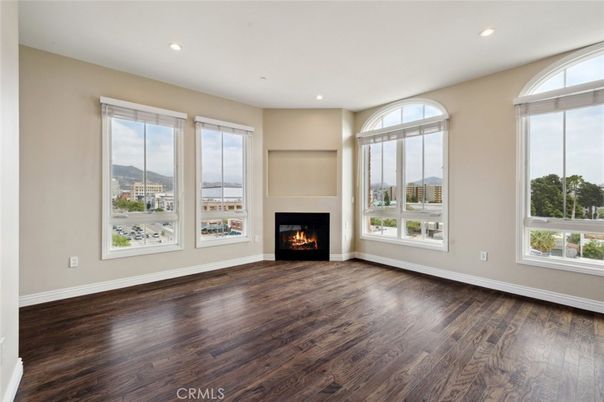 Empty room, Fireplace, Interior, Recessed Lighting, Wood Texture Flooring