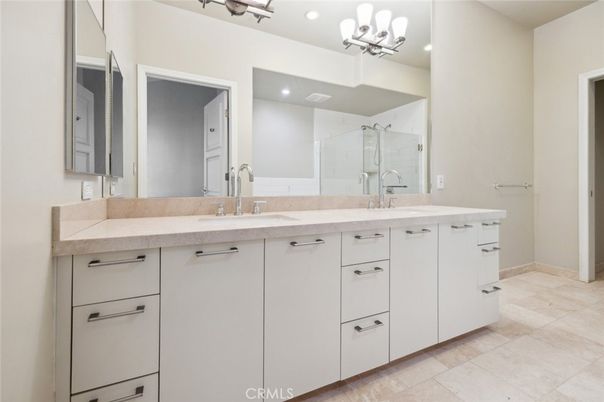 Bathroom, Dual Sink Vanities, Glass Shower, Interior, Recessed Lighting