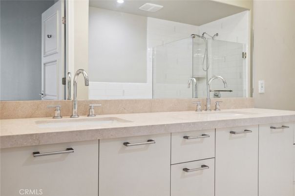 Bathroom, Dual Sink Vanities, Glass Shower, Interior, Recessed Lighting