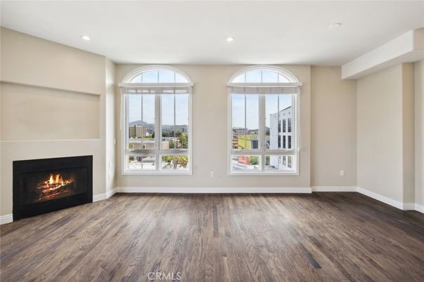Empty room, Fireplace, Interior, Recessed Lighting, Wood Texture Flooring