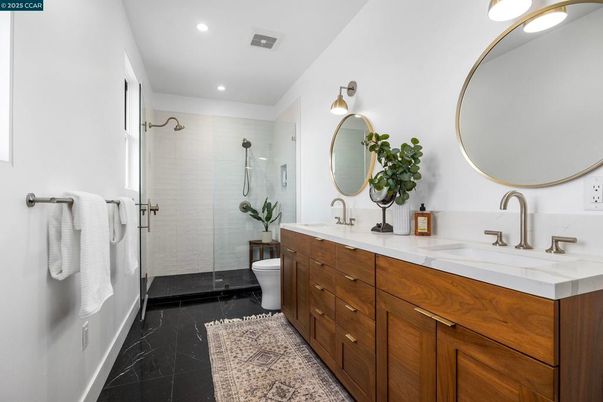 Bathroom, Dual Sink Vanities, Glass Shower, Interior, Recessed Lighting