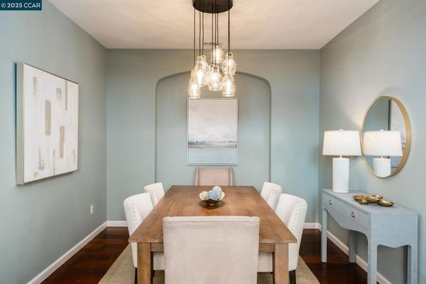 Dining room, Interior, Pendant Lights, Wood Texture Flooring