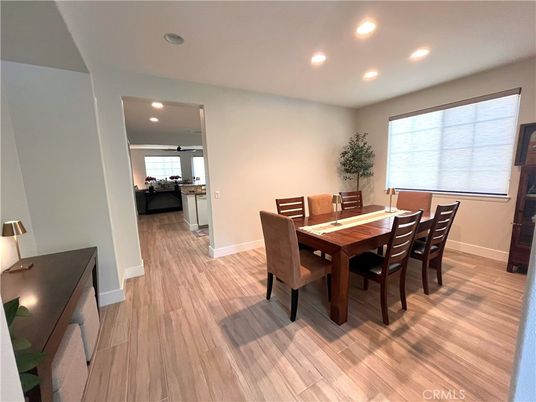 Dining room, Interior, Recessed Lighting, Wood Texture Flooring