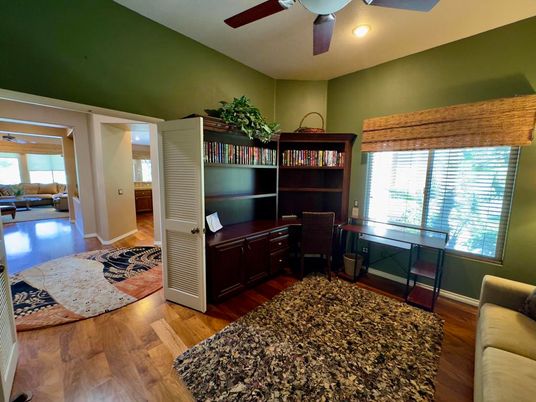 Home Office, Interior, Recessed Lighting, Wood Texture Flooring