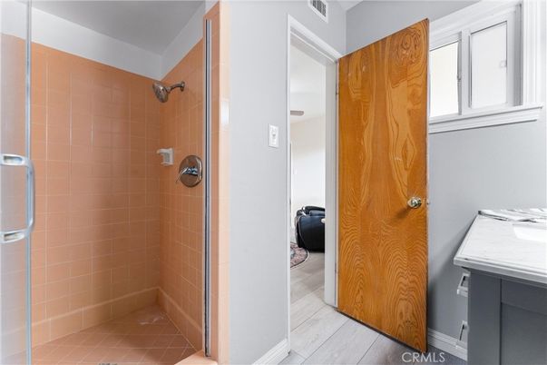 Bathroom, Glass Shower, Interior, Wood Texture Flooring