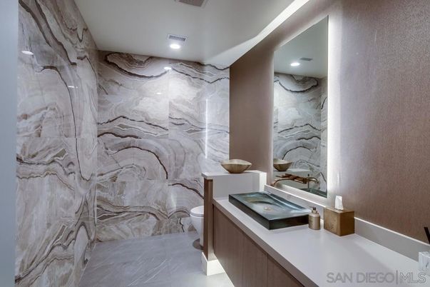 Bathroom, Interior, Marble Walls, Recessed Lighting