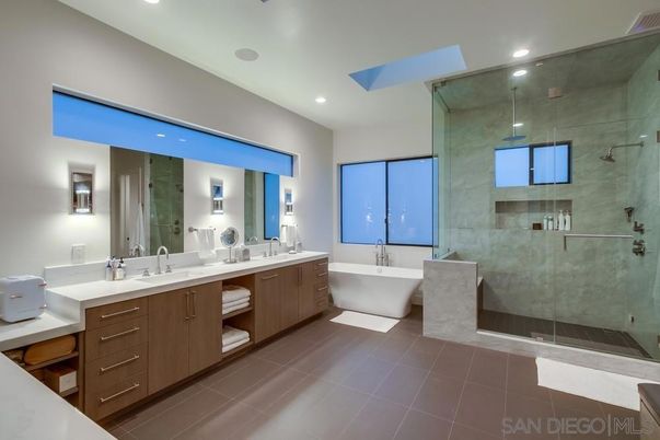 Bathroom, Dual Sink Vanities, Free Standing Baths, Glass Shower, Interior, Recessed Lighting