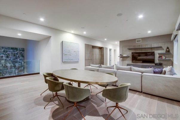 Dining room, Interior, Living room, Recessed Lighting, Wood Texture Flooring