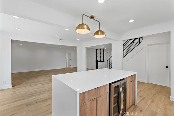 Interior, Kitchen, Pendant Lights, Recessed Lighting, Wood Texture Flooring