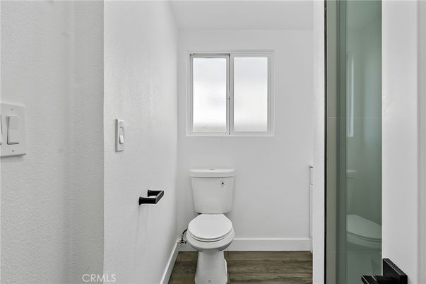 Bathroom, Glass Shower, Interior, Wood Texture Flooring