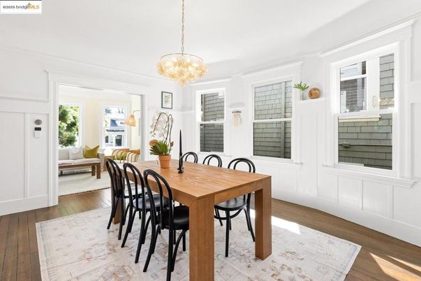 Dining room, Interior, Pendant Lights, Wood Texture Flooring
