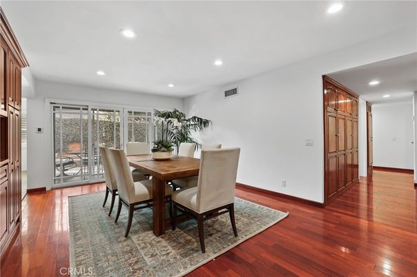 Dining room, Interior, Recessed Lighting, Wood Texture Flooring