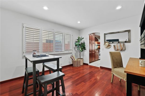 Dining room, Interior, Recessed Lighting, Wood Texture Flooring