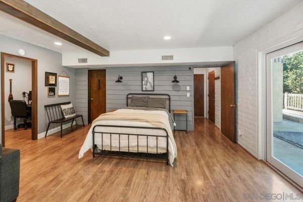 Bedroom, Interior, Recessed Lighting, Wooden Beams, Wood Texture Flooring