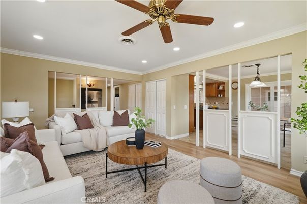 Interior, Kitchen, Living room, Pendant Lights, Recessed Lighting, Wood Texture Flooring